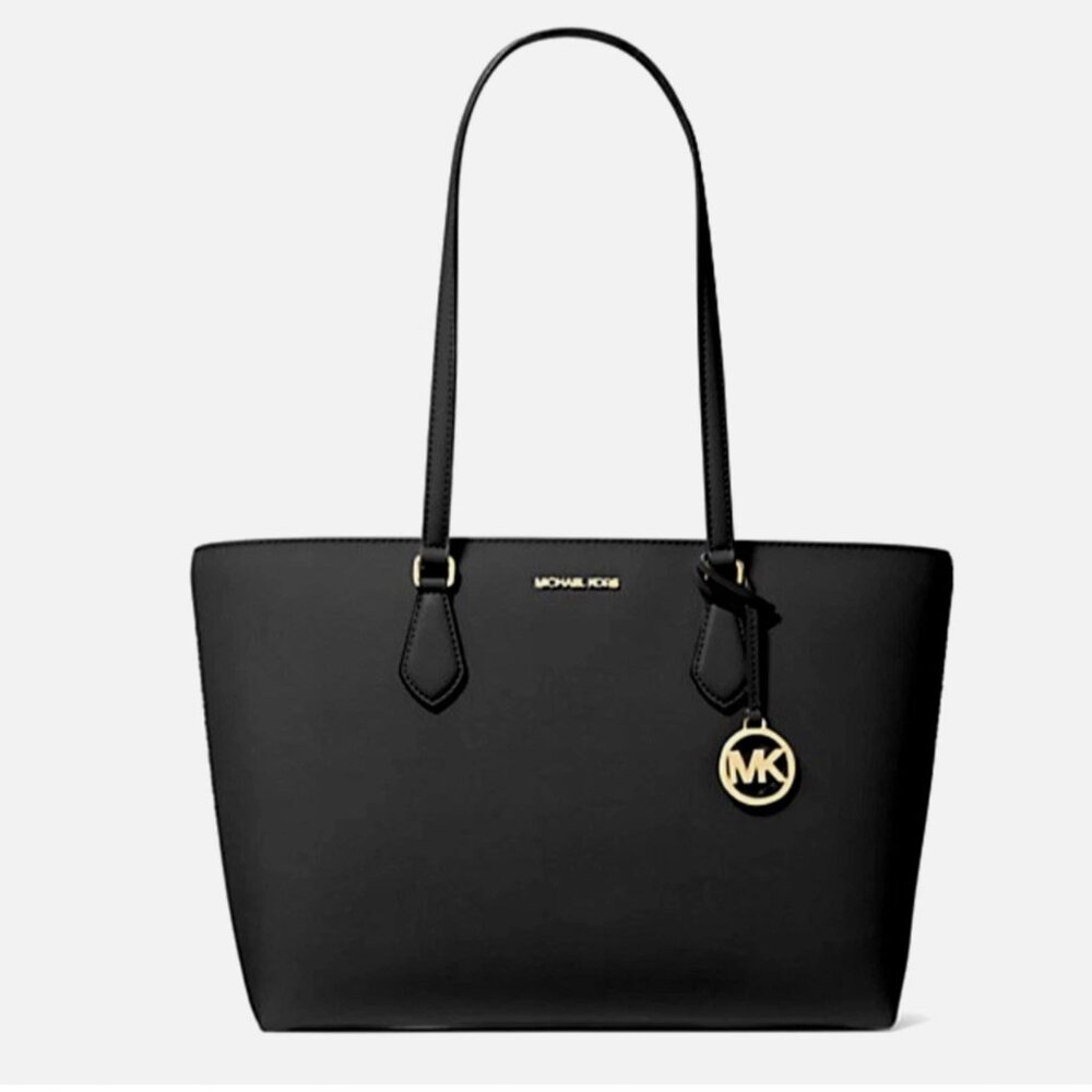 New Michael Kors Sheila Large Tote Saffiano Vegan Faux Leather Black